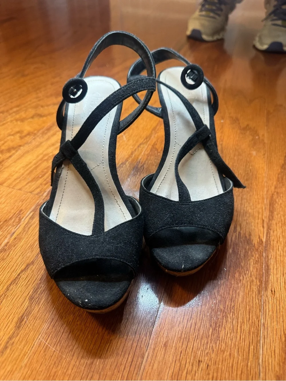 Charles by Charles David Black Suede Open-Toe Slingback Wedges
